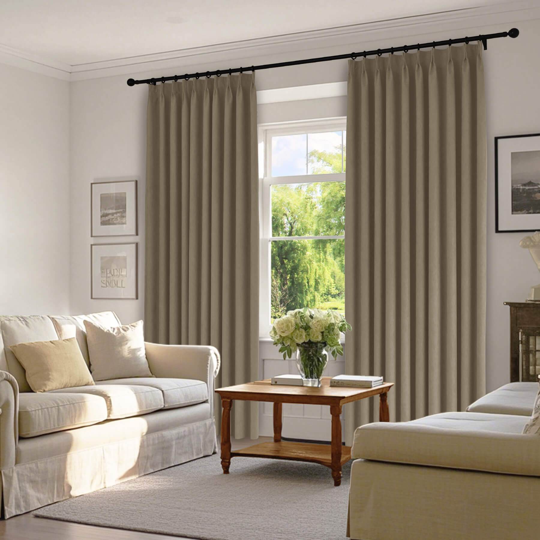 1041 100% Blackout Soft Chenille Linen Blend Curtain Pinch Pleat - Cololeaf -- #1 White