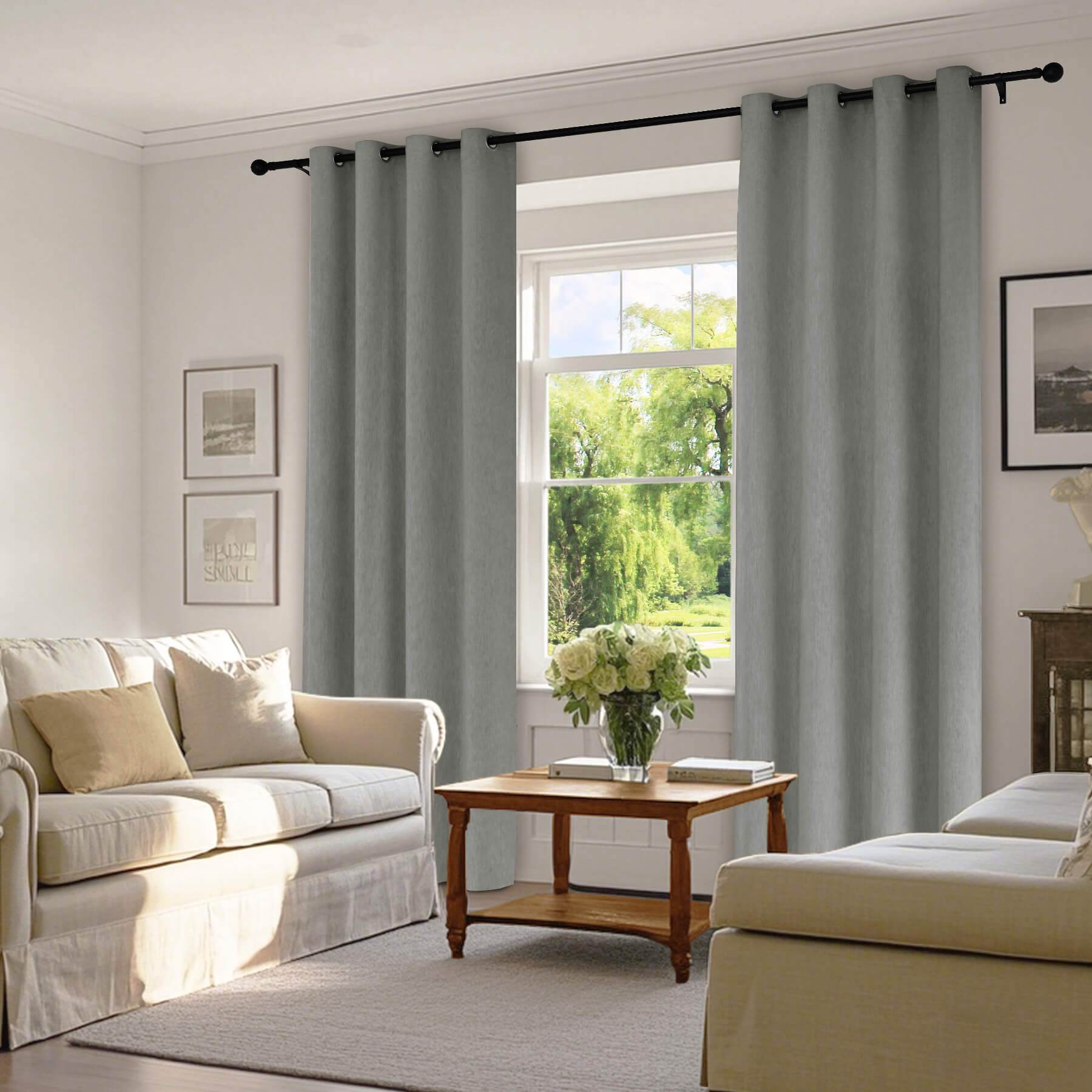 1041 100% Blackout Soft Chenille Linen Blend Curtain Grommet & 4 IN 1 - Cololeaf -- #1 White