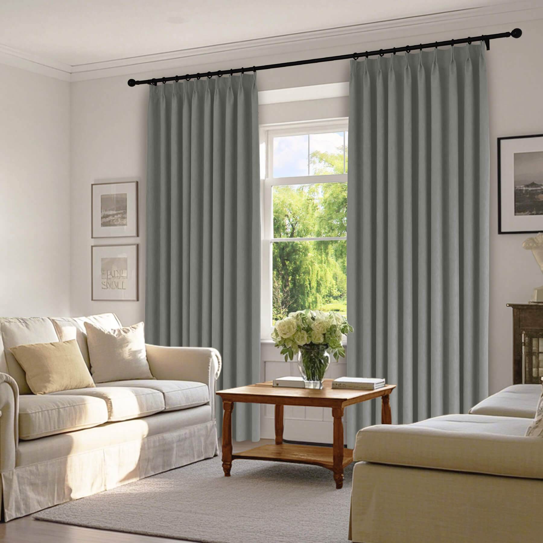 1041 100% Blackout Soft Chenille Linen Blend Curtain Pinch Pleat - Cololeaf -- #1 White