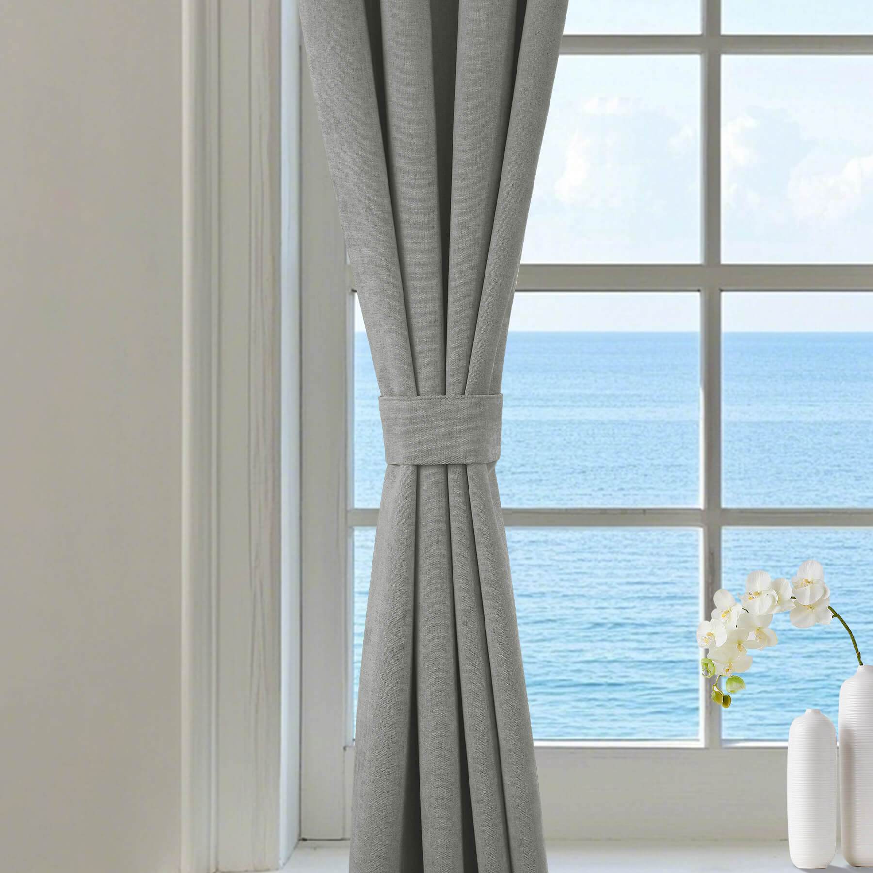 1041 100% Blackout Soft Chenille Linen Blend Curtain Pinch Pleat - Cololeaf -- #1 White