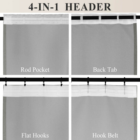 1041 100% Blackout Soft Chenille Linen Blend Curtain Grommet & 4 IN 1 - Cololeaf -- #1 White