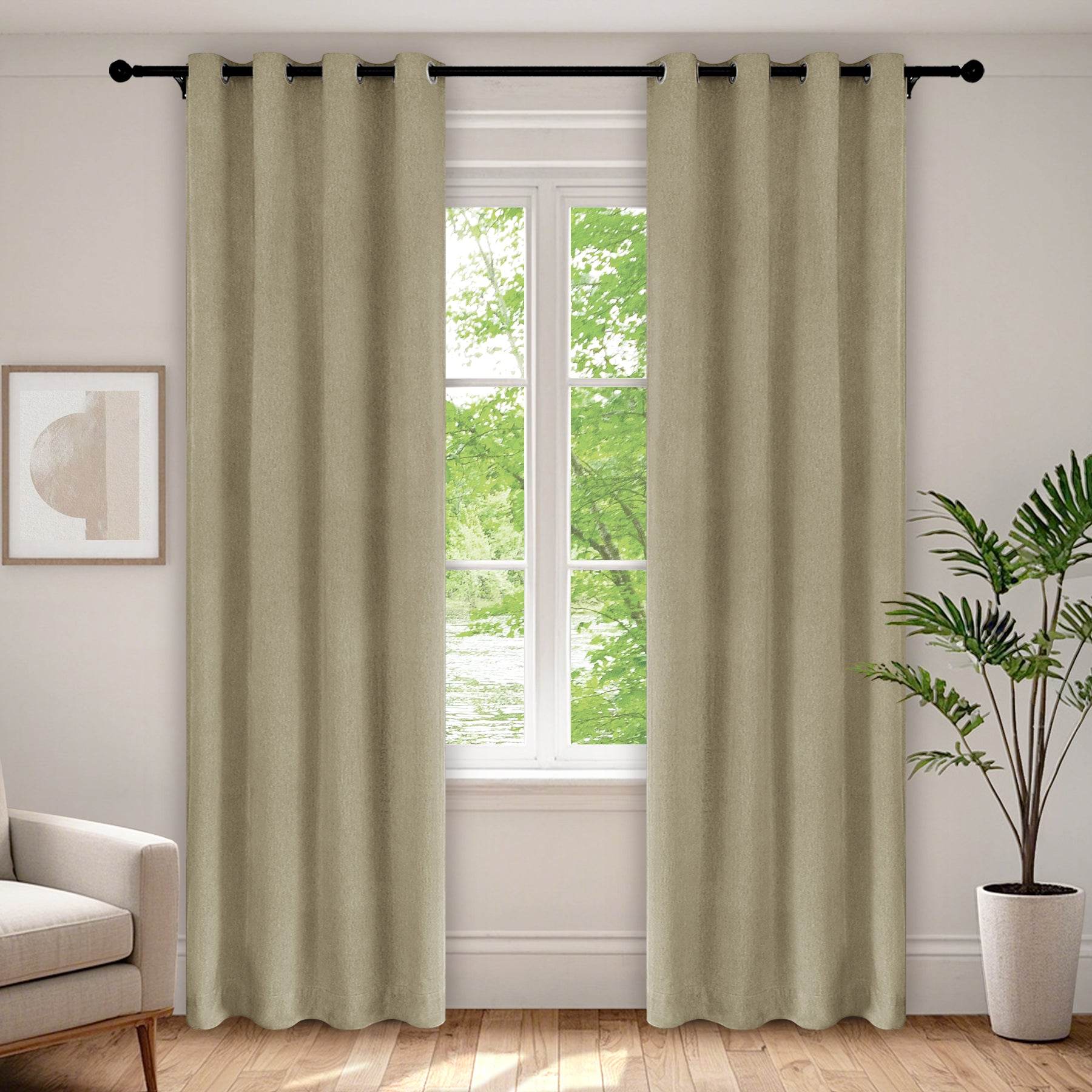1041 100% Blackout Soft Chenille Linen Blend Curtain Grommet & 4 IN 1 - Cololeaf
