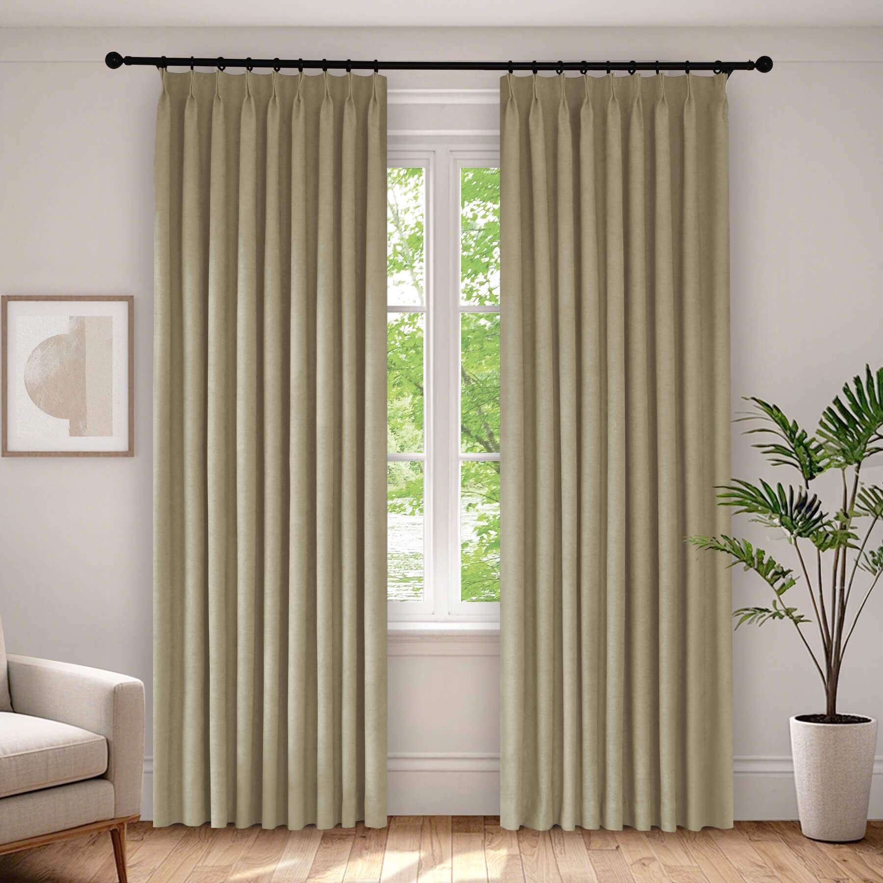1041 100% Blackout Soft Chenille Linen Blend Curtain Pinch Pleat - Cololeaf -- #1 White