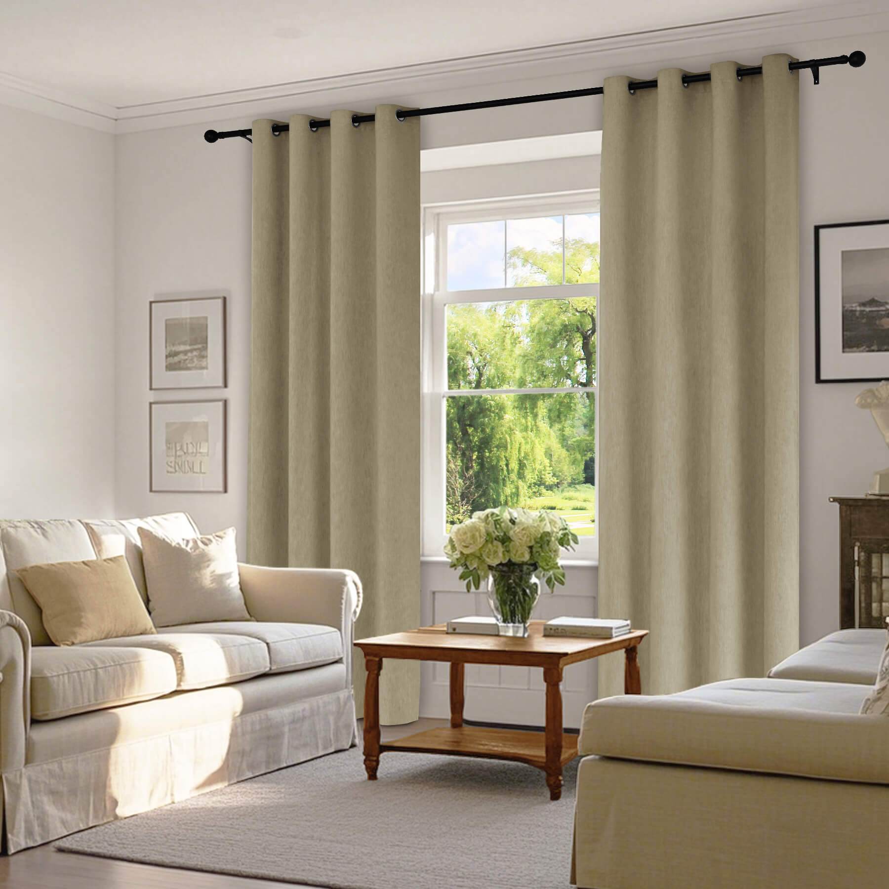 1041 100% Blackout Soft Chenille Linen Blend Curtain Grommet & 4 IN 1 - Cololeaf -- #1 White