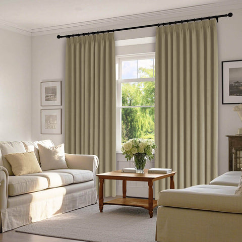 1041 100% Blackout Soft Chenille Linen Blend Curtain Pinch Pleat - Cololeaf -- #1 White