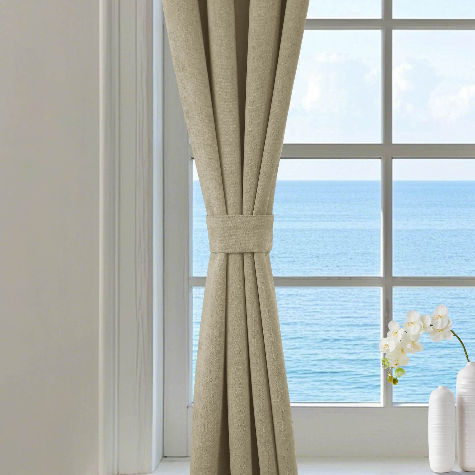 1041 100% Blackout Soft Chenille Linen Blend Curtain Pinch Pleat - Cololeaf -- #1 White