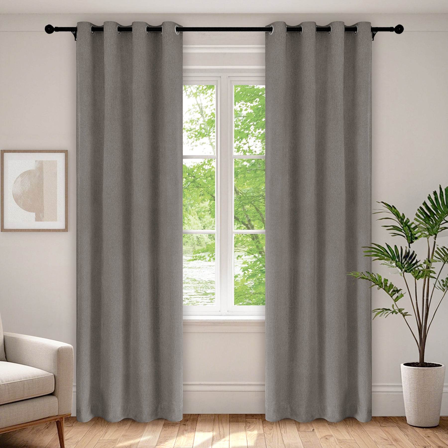 1041 100% Blackout Soft Chenille Linen Blend Curtain Grommet & 4 IN 1 - Cololeaf