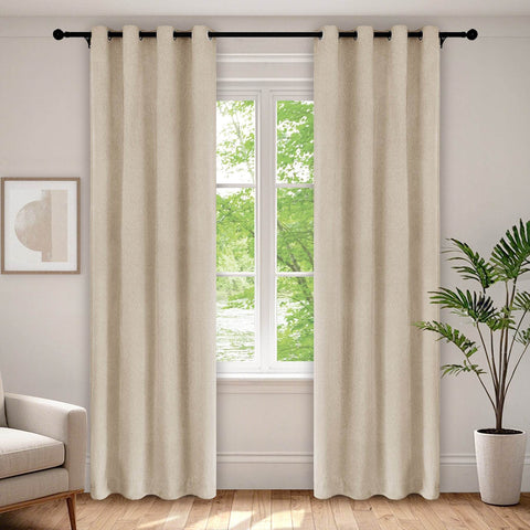1041 100% Blackout Soft Chenille Linen Blend Curtain Grommet & 4 IN 1 - Cololeaf