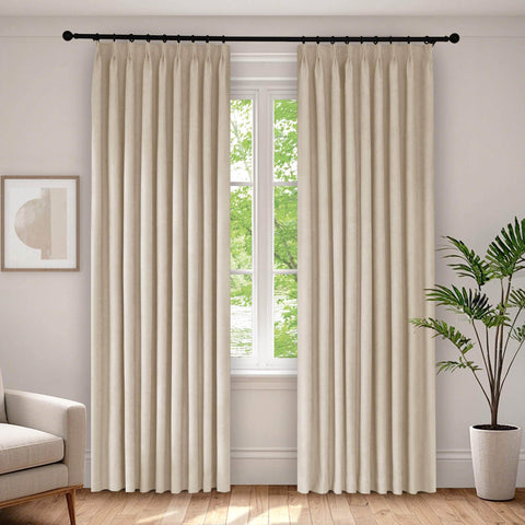 1041 100% Blackout Soft Chenille Linen Blend Curtain Pinch Pleat - Cololeaf -- #1 White