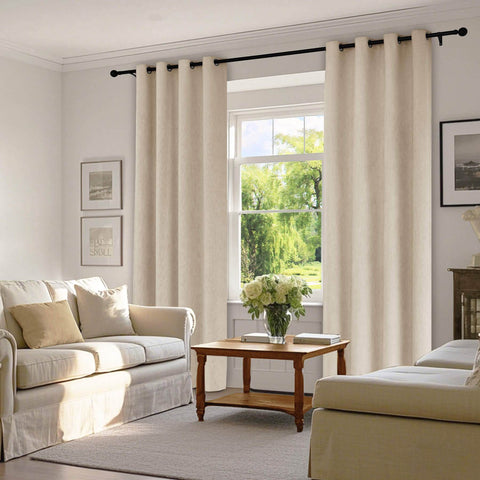 1041 100% Blackout Soft Chenille Linen Blend Curtain Grommet & 4 IN 1 - Cololeaf -- #1 White