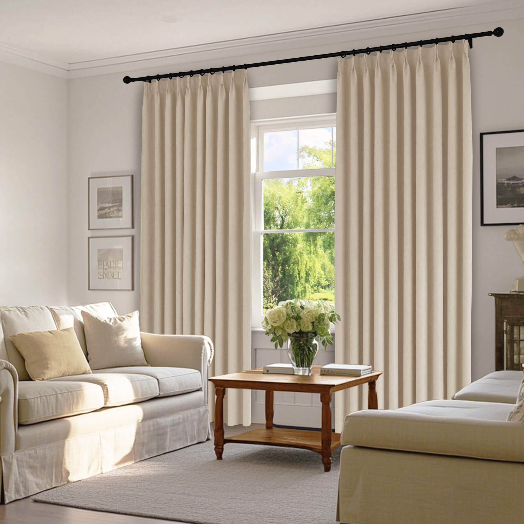 1041 100% Blackout Soft Chenille Linen Blend Curtain Pinch Pleat - Cololeaf -- #1 White