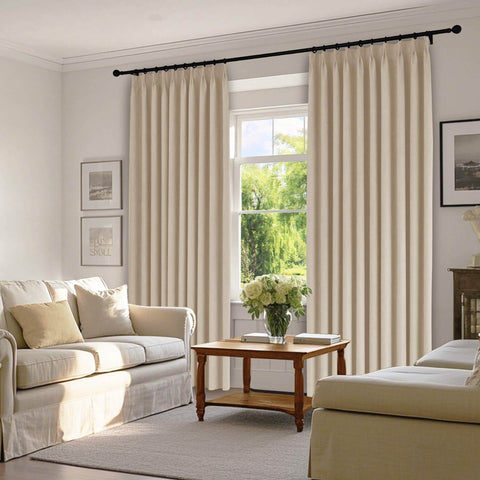 1041 100% Blackout Soft Chenille Linen Blend Curtain Pinch Pleat - Cololeaf -- #1 White