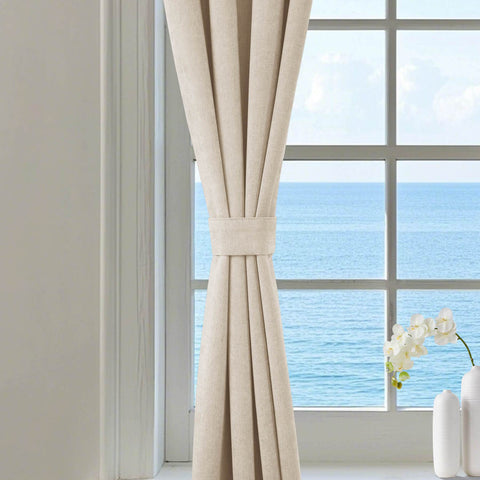 1041 100% Blackout Soft Chenille Linen Blend Curtain Pinch Pleat - Cololeaf -- #1 White