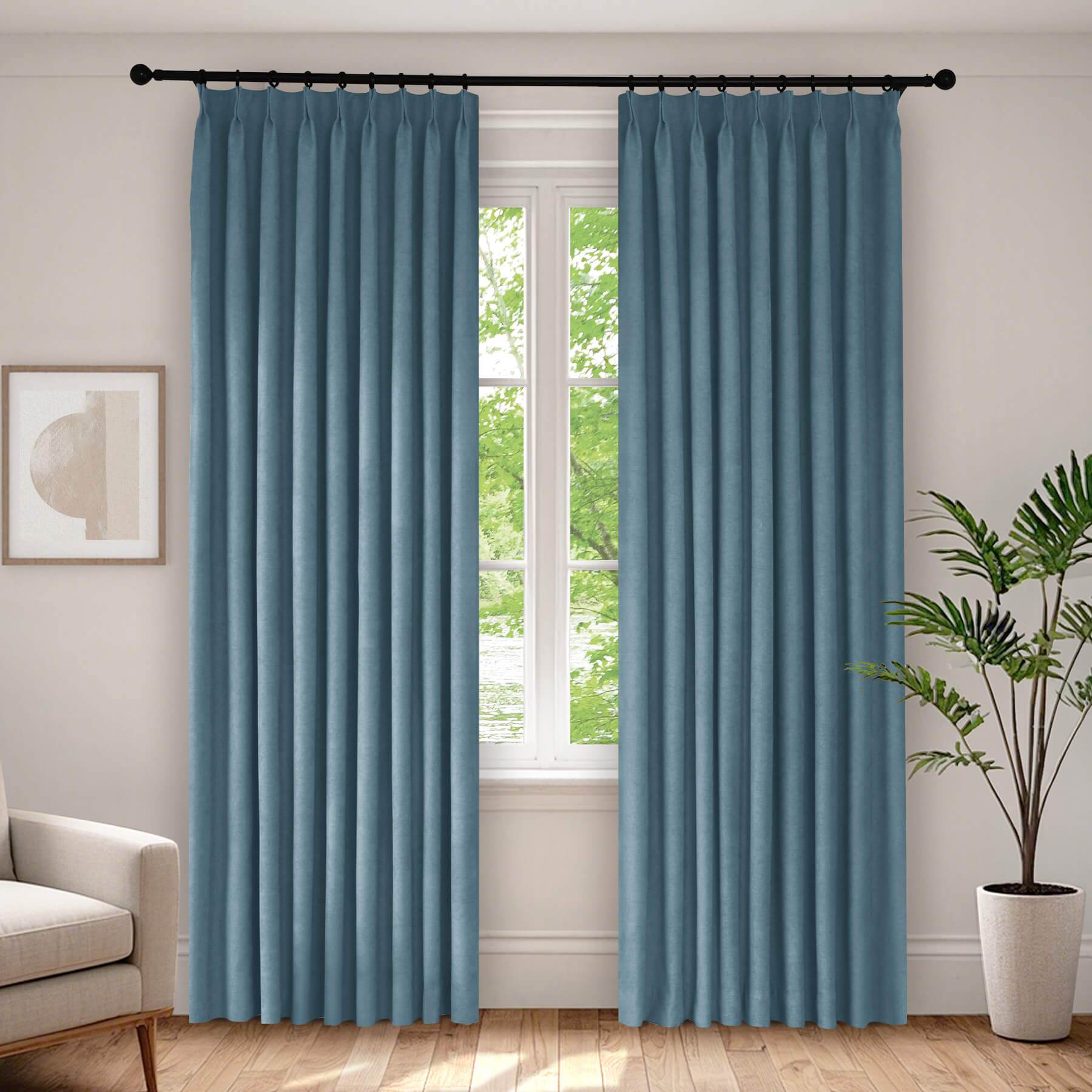 1041 100% Blackout Soft Chenille Linen Blend Curtain Pinch Pleat - Cololeaf -- #1 White