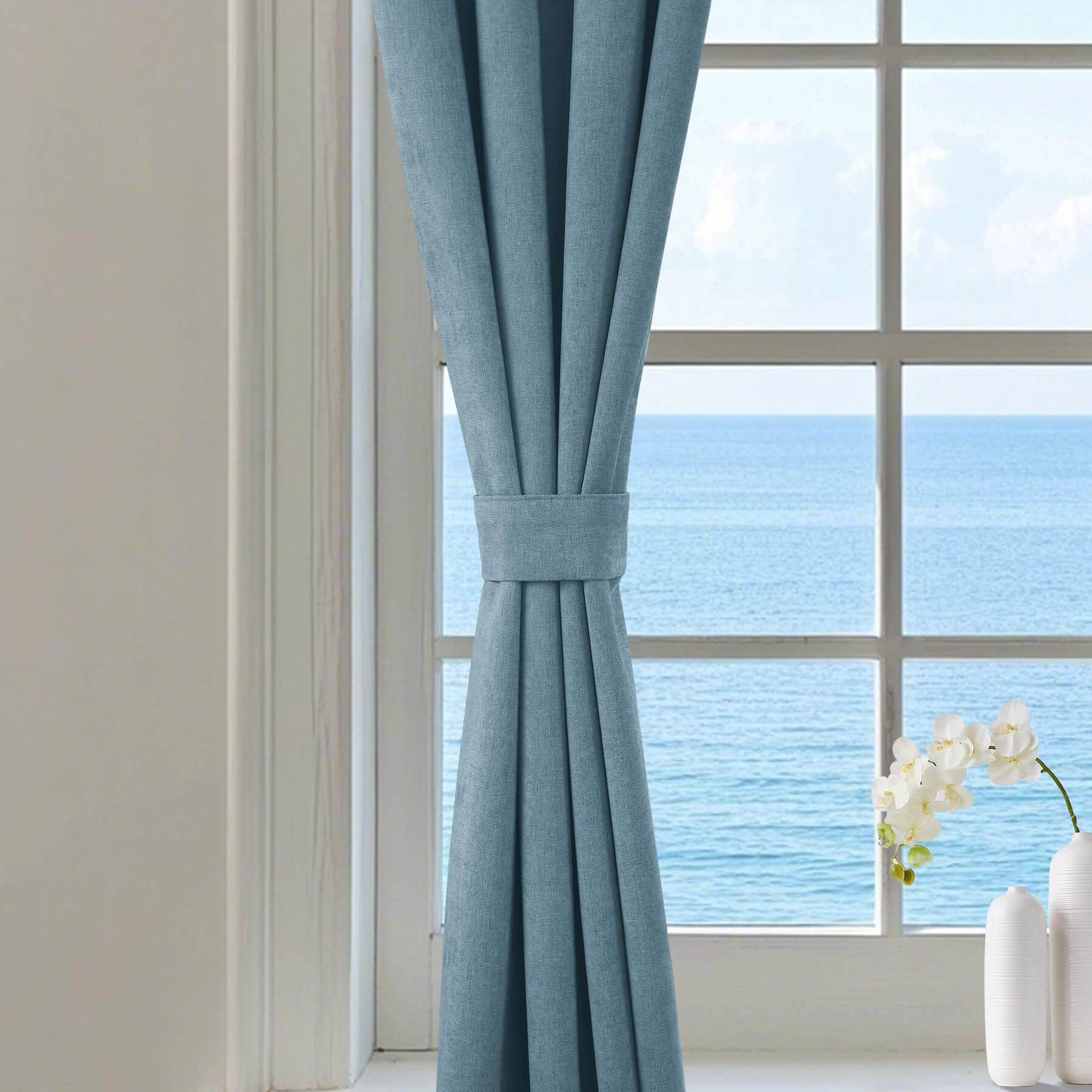 1041 100% Blackout Soft Chenille Linen Blend Curtain Pinch Pleat - Cololeaf -- #1 White