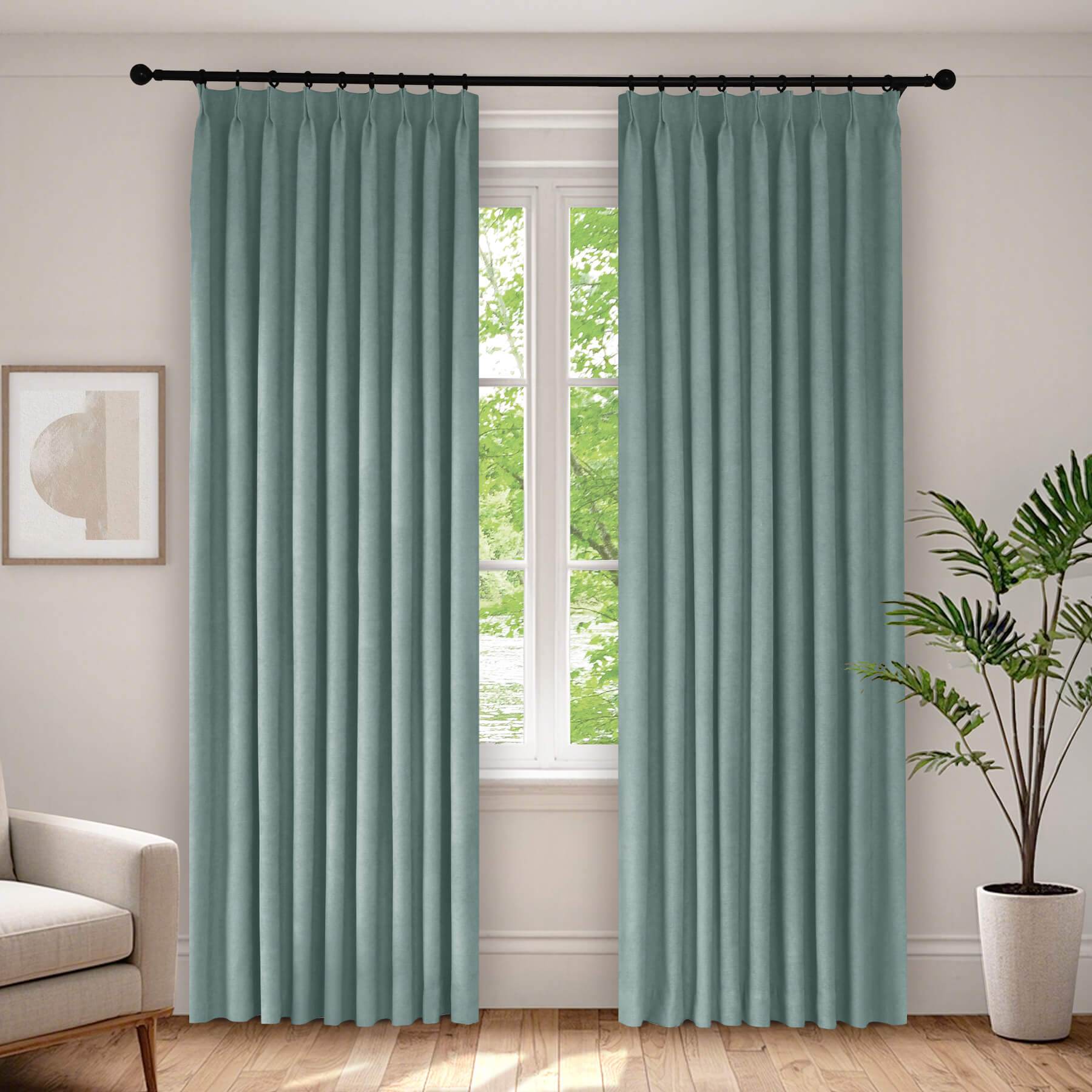 1041 100% Blackout Soft Chenille Linen Blend Curtain Pinch Pleat - Cololeaf -- #1 White
