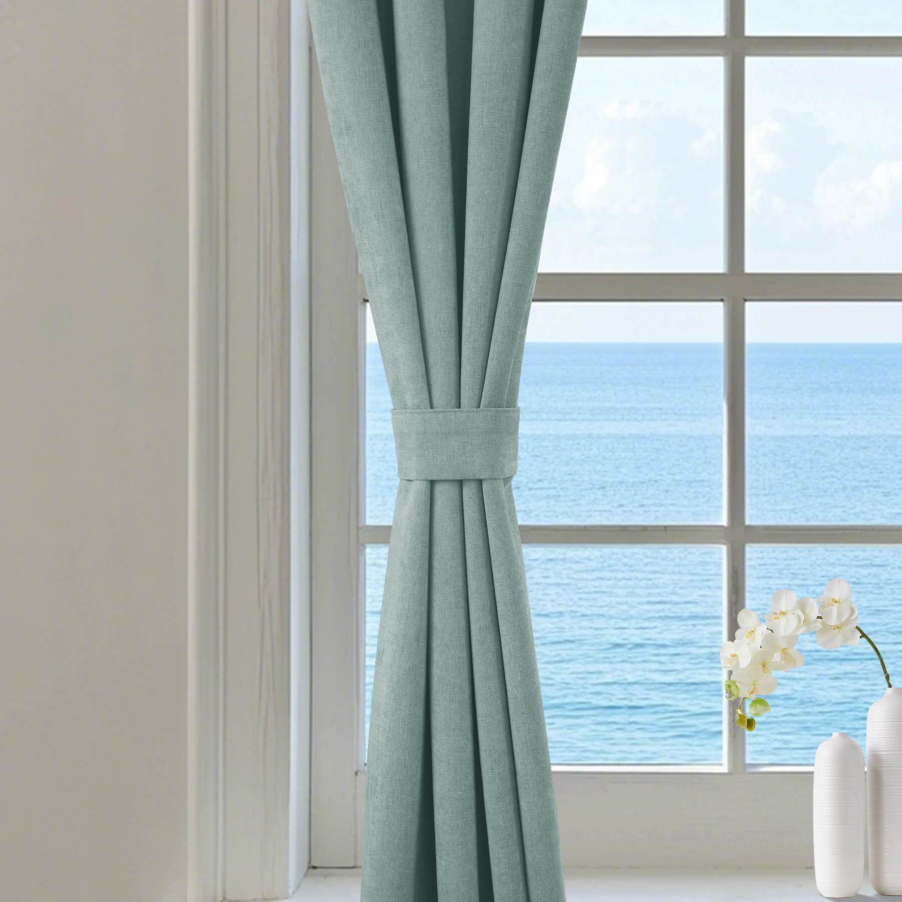 1041 100% Blackout Soft Chenille Linen Blend Curtain Pinch Pleat - Cololeaf -- #1 White