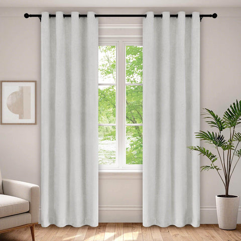 1041 100% Blackout Soft Chenille Linen Blend Curtain Grommet & 4 IN 1 - Cololeaf -- #1 White