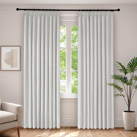 1041 100% Blackout Soft Chenille Linen Blend Curtain Pinch Pleat - Cololeaf -- #1 White