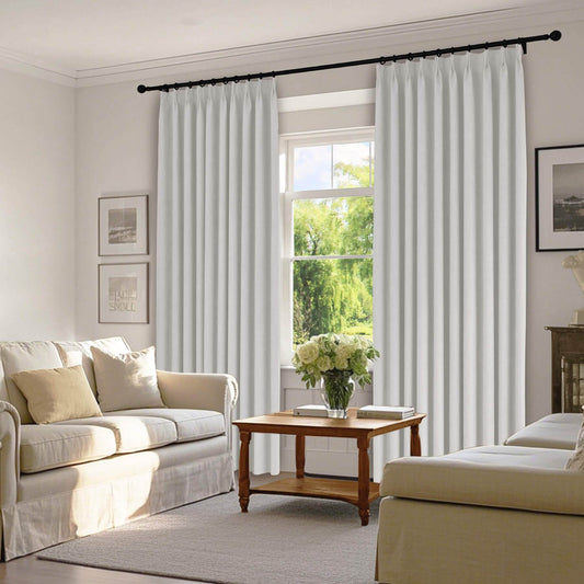 1041 100% Blackout Soft Chenille Linen Blend Curtain Pinch Pleat - Cololeaf -- #1 White