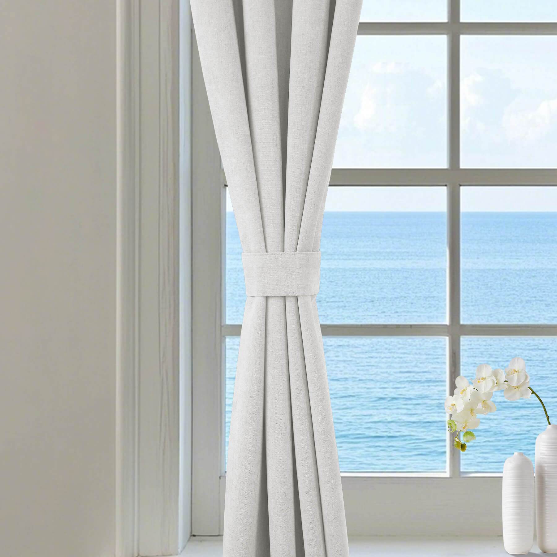 1041 100% Blackout Soft Chenille Linen Blend Curtain Pinch Pleat - Cololeaf -- #1 White