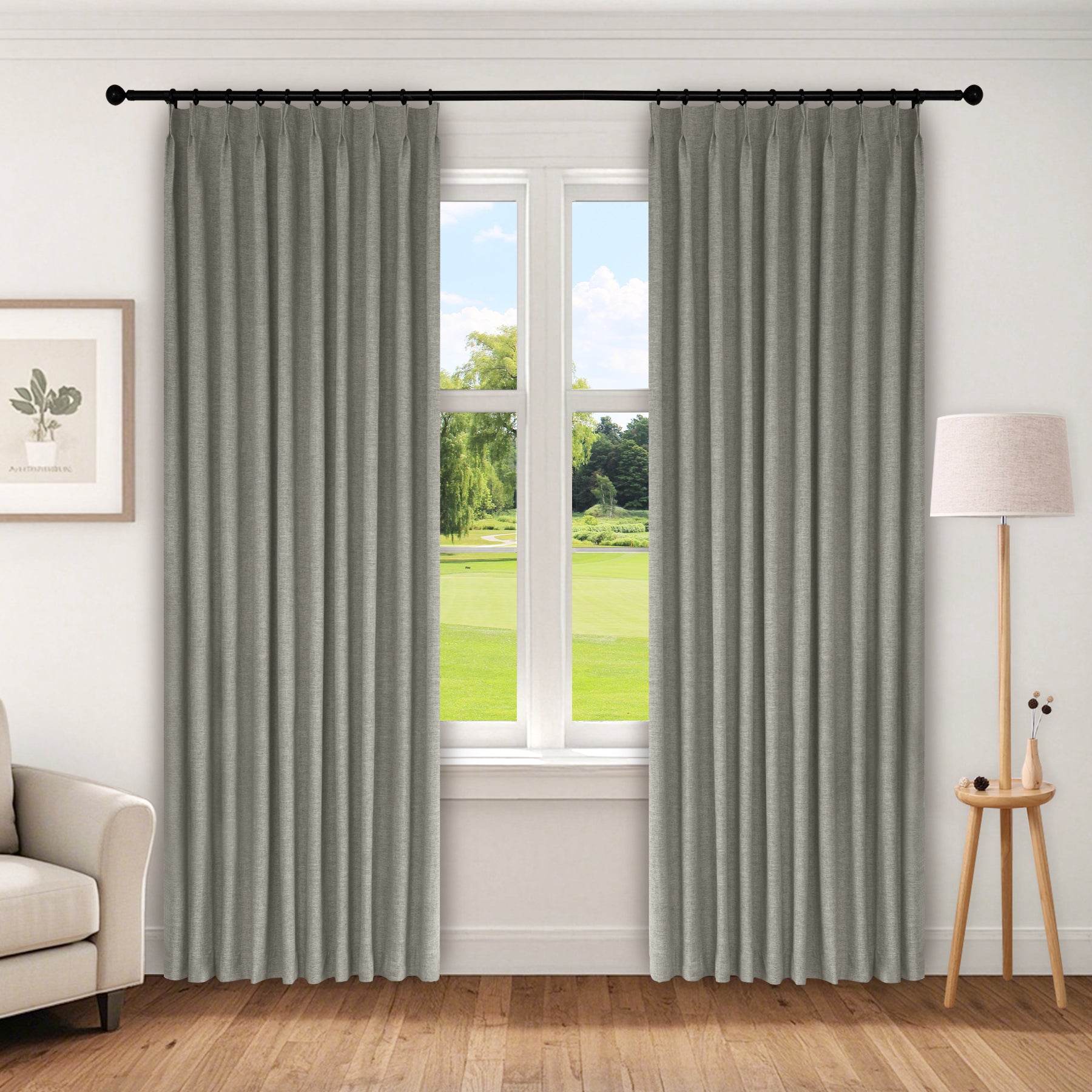 1044 100% Blackout Heavyweight 350GSM Linen Texture Drapes Pinch Pleat - Cololeaf