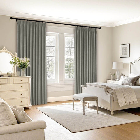 1044 100% Blackout Heavyweight 350GSM Linen Texture Drapes Pinch Pleat - Cololeaf