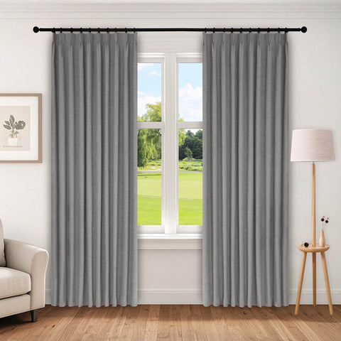 1044 100% Blackout Heavyweight 350GSM Linen Texture Drapes Pinch Pleat - Cololeaf