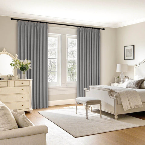 1044 100% Blackout Heavyweight 350GSM Linen Texture Drapes Pinch Pleat - Cololeaf