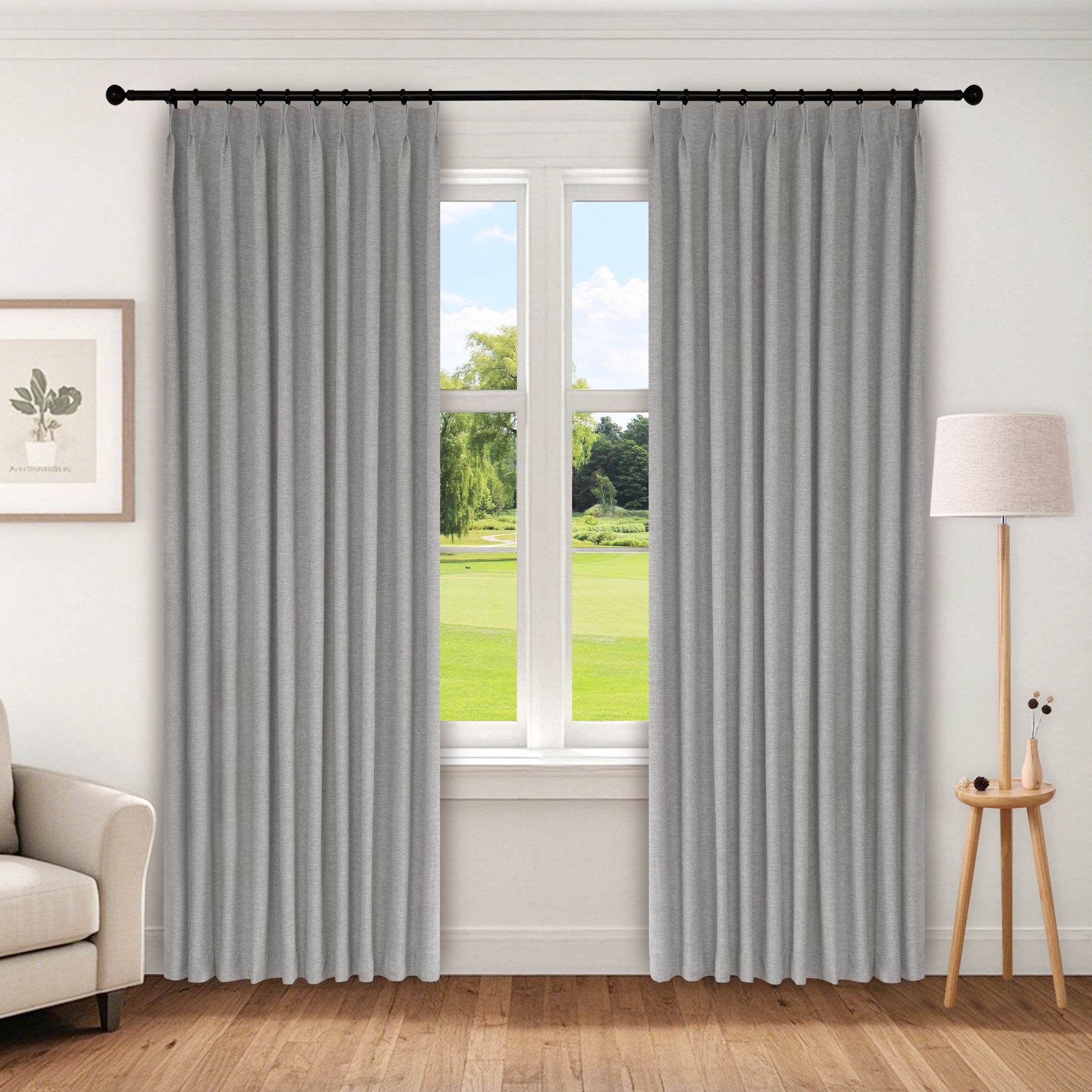 1044 100% Blackout Heavyweight 350GSM Linen Texture Drapes Pinch Pleat - Cololeaf