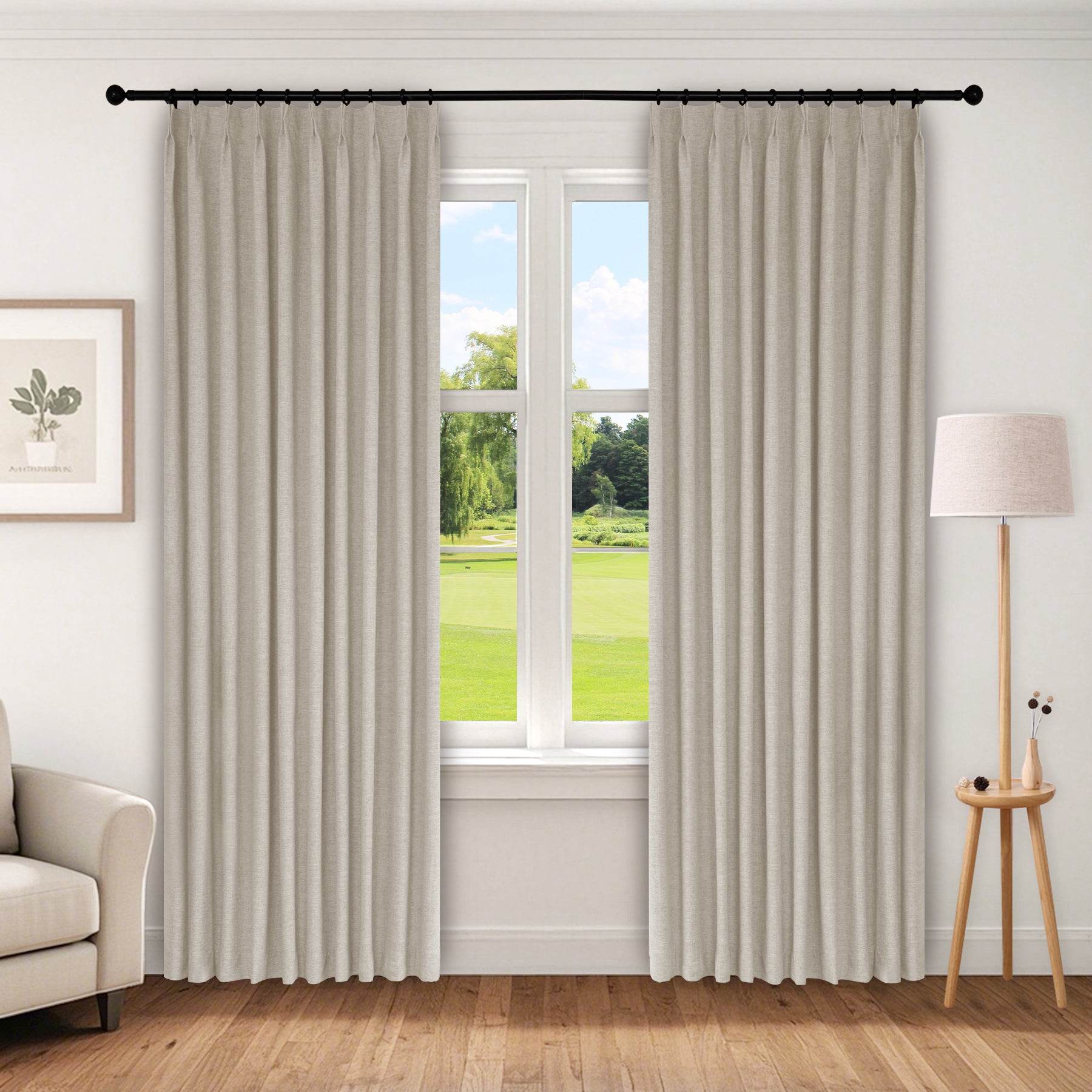 1044 100% Blackout Heavyweight 350GSM Linen Texture Drapes Pinch Pleat - Cololeaf