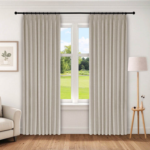 1044 100% Blackout Heavyweight 350GSM Linen Texture Drapes Pinch Pleat - Cololeaf