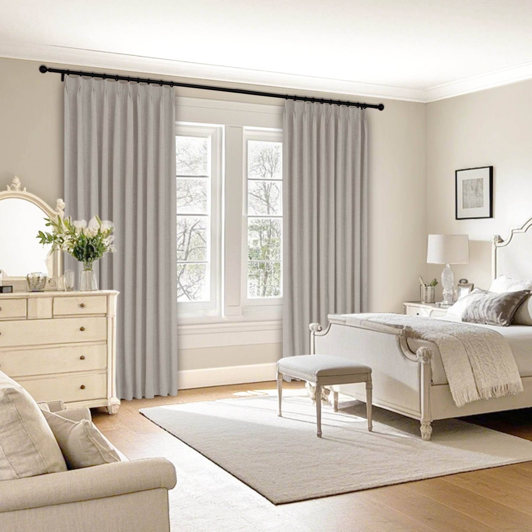 1044 100% Blackout Heavyweight 350GSM Linen Texture Drapes Pinch Pleat - Cololeaf