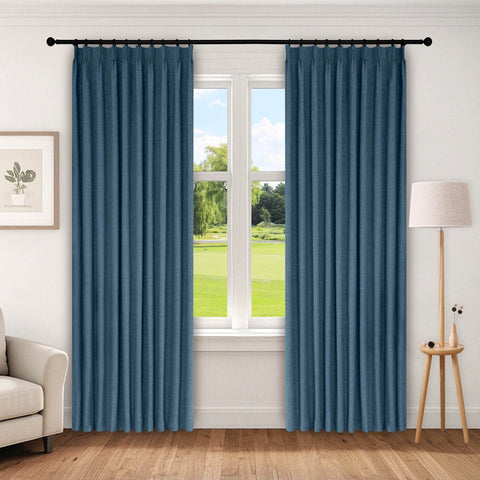 1044 100% Blackout Heavyweight 350GSM Linen Texture Drapes Pinch Pleat - Cololeaf