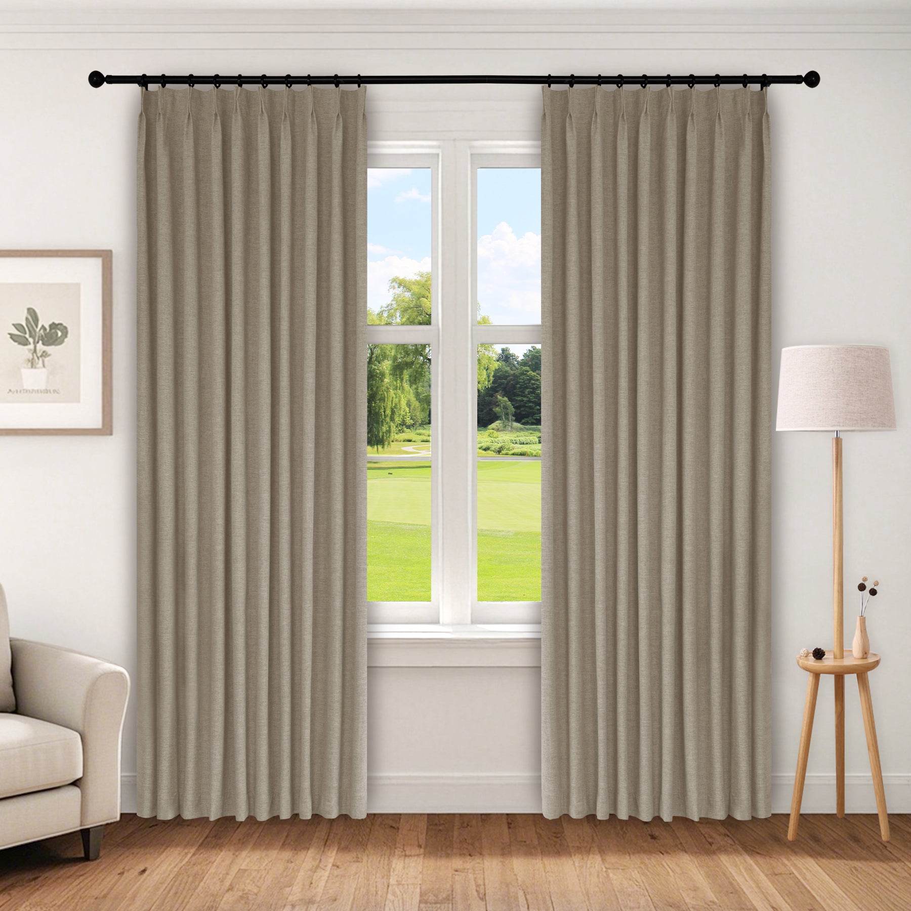 1044 100% Blackout Heavyweight 350GSM Linen Texture Drapes Pinch Pleat - Cololeaf