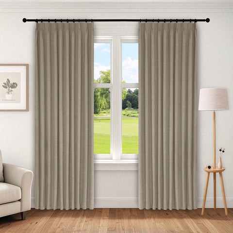 1044 100% Blackout Heavyweight 350GSM Linen Texture Drapes Pinch Pleat - Cololeaf