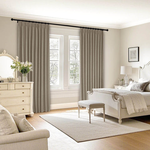 1044 100% Blackout Heavyweight 350GSM Linen Texture Drapes Pinch Pleat - Cololeaf