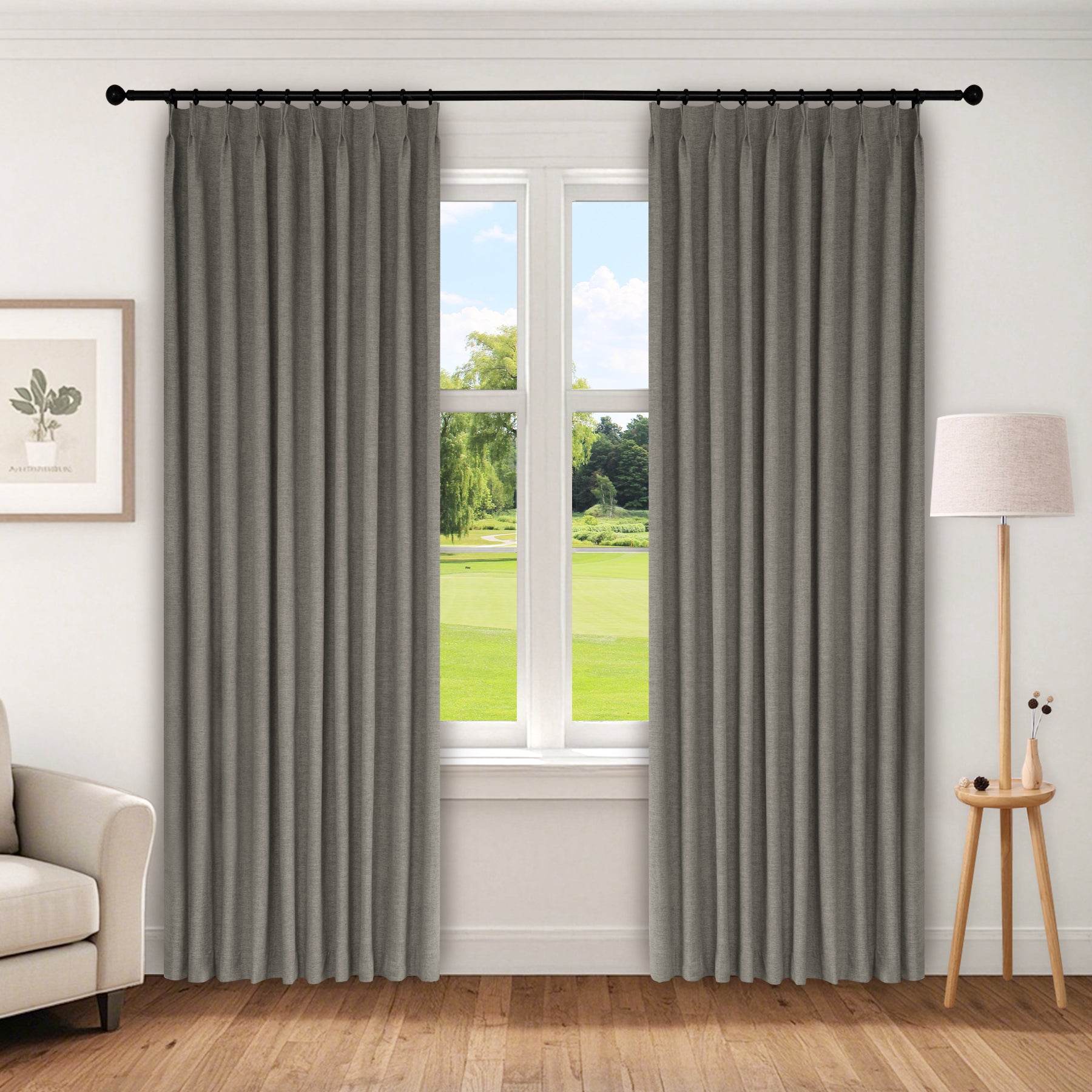 1044 100% Blackout Heavyweight 350GSM Linen Texture Drapes Pinch Pleat - Cololeaf