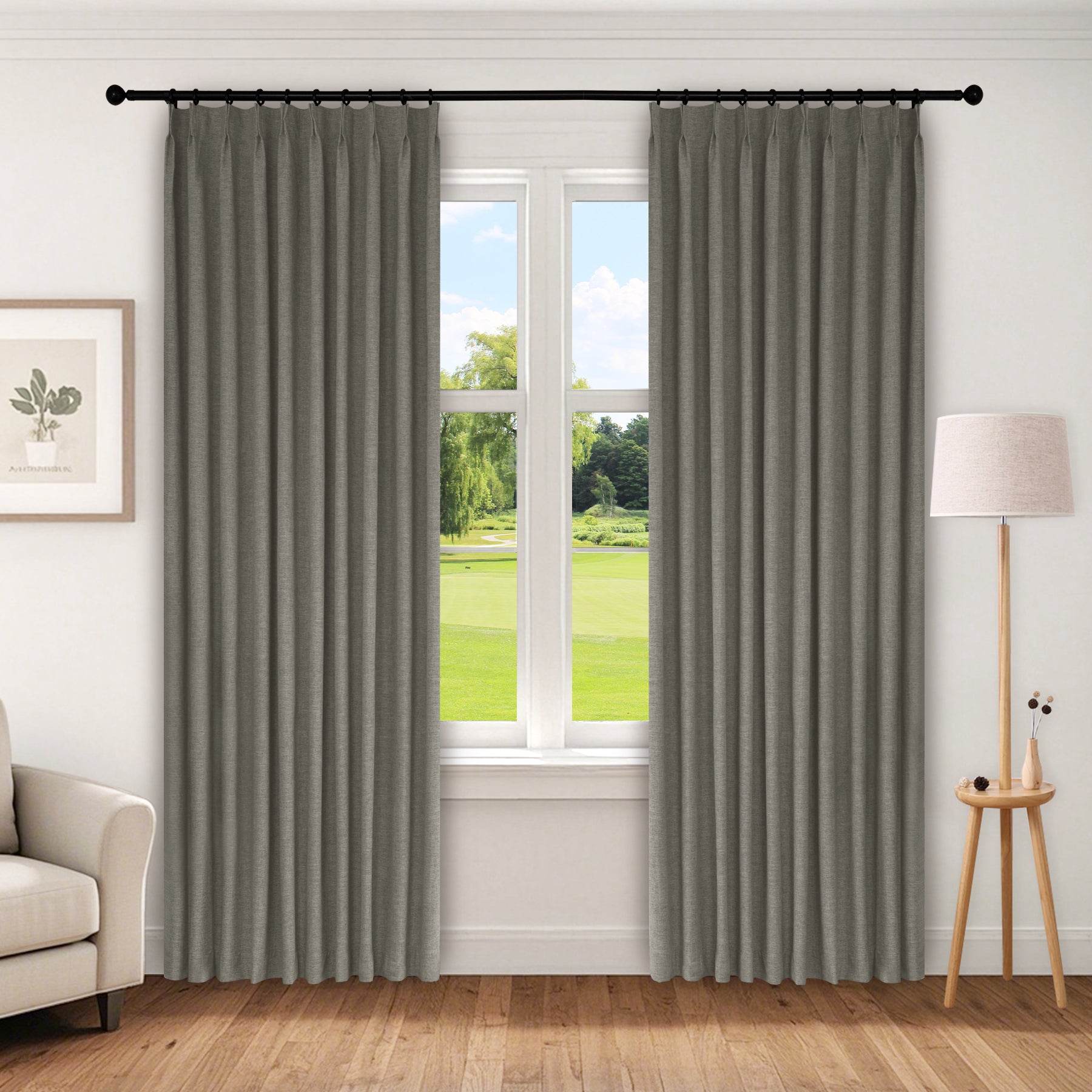 1044 100% Blackout Heavyweight 350GSM Linen Texture Drapes Pinch Pleat - Cololeaf