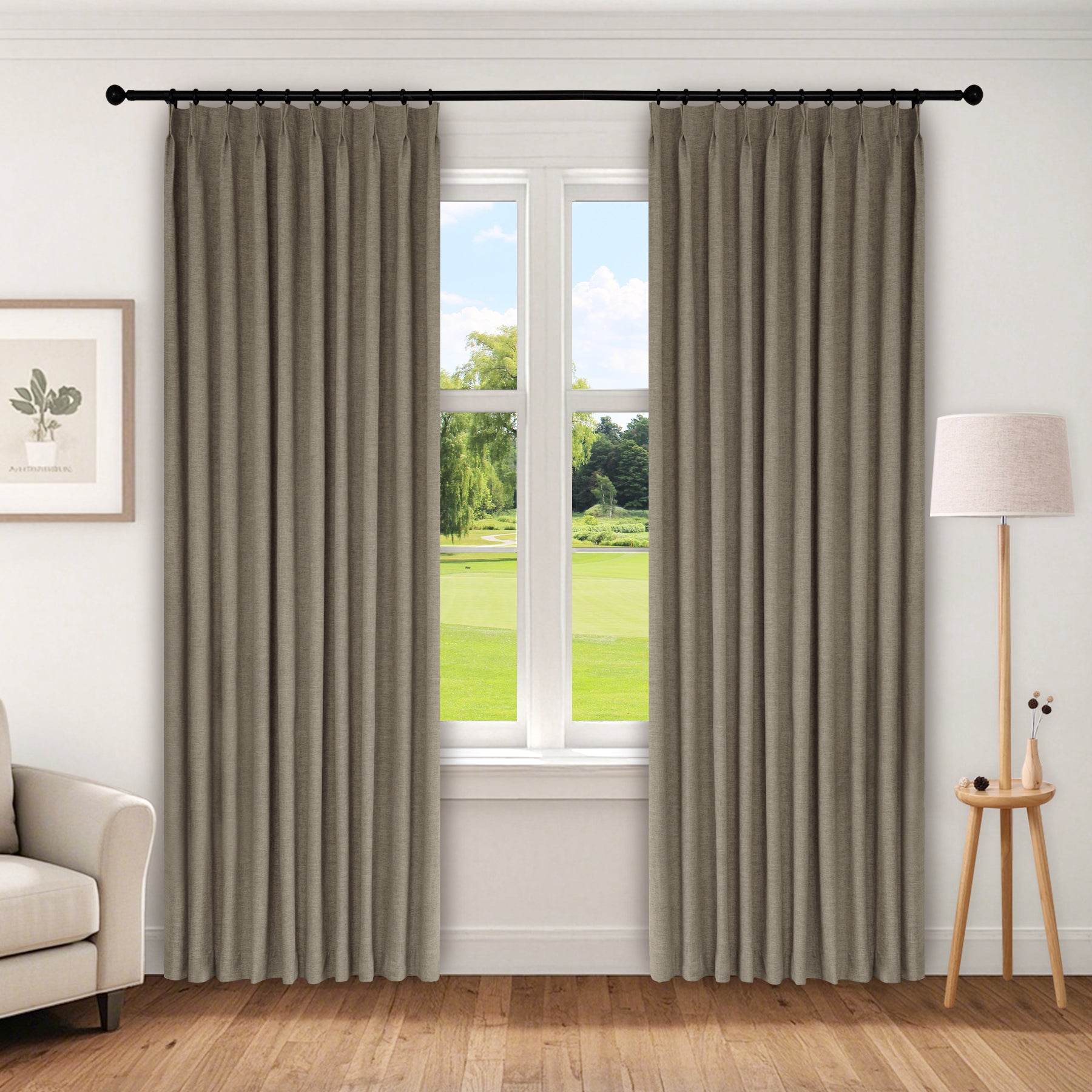 1044 100% Blackout Heavyweight 350GSM Linen Texture Drapes Pinch Pleat - Cololeaf