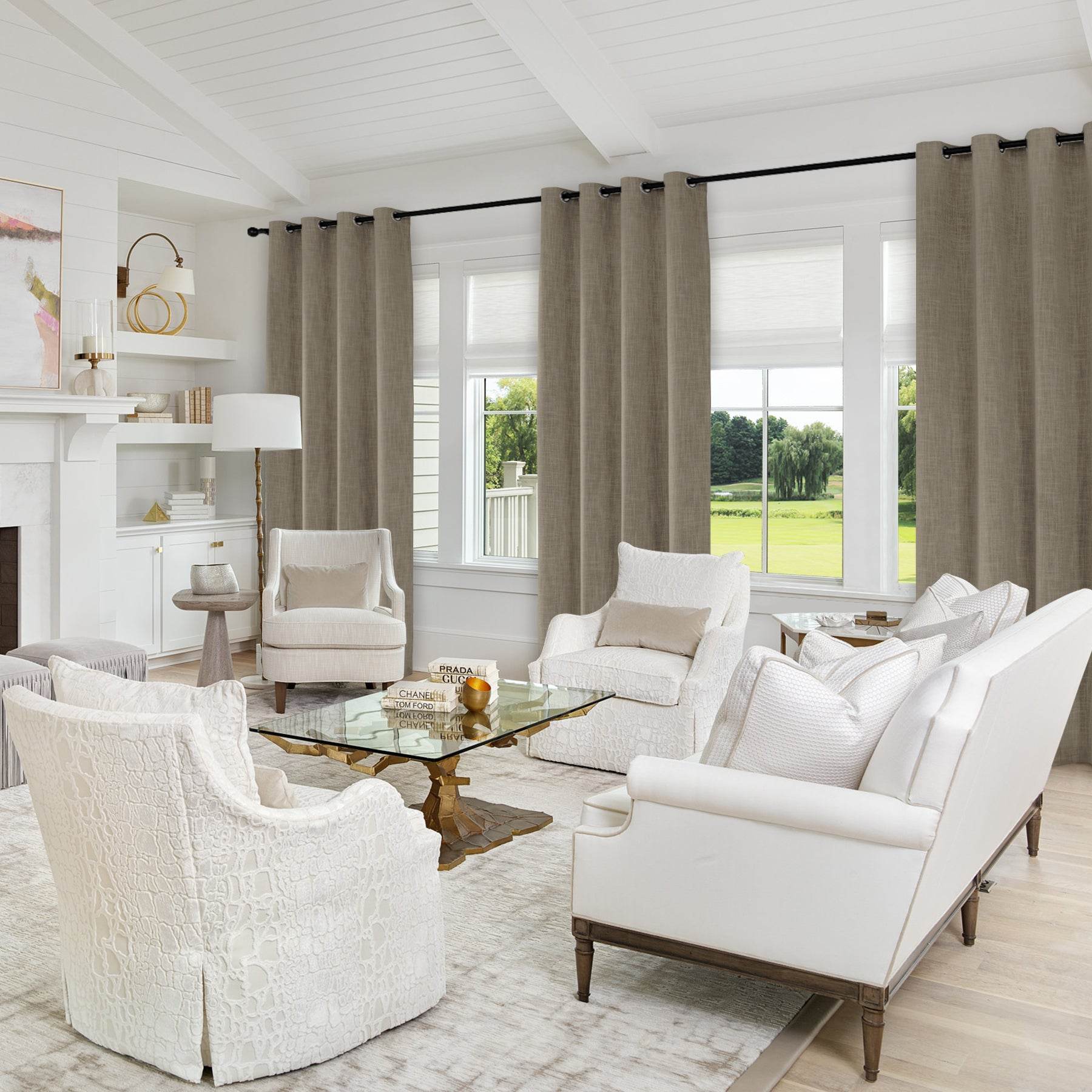 1044 100% Blackout Heavyweight 350GSM Linen Texture Drapes Custom Made - Cololeaf -- #3 Light Beige