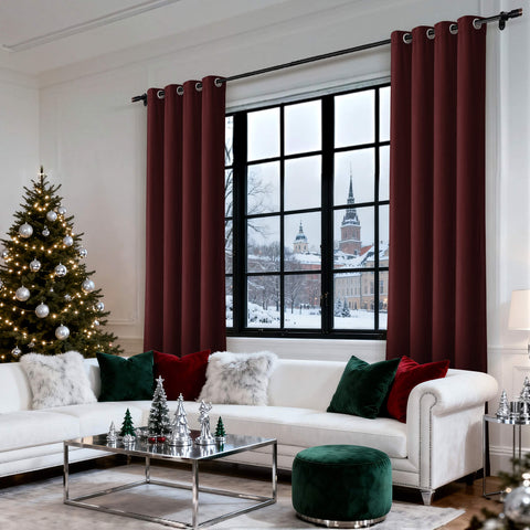 MJ11 Christmas Soft Velvet Blackout Drapes For Bedroom Living Room Holiday Decorations