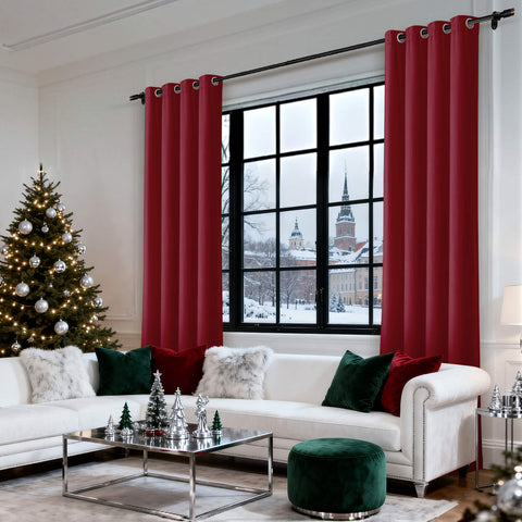 MJ11 Christmas Soft Velvet Blackout Drapes For Bedroom Living Room Holiday Decorations