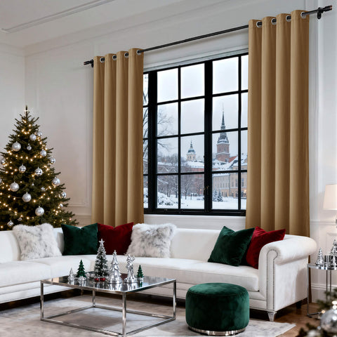 MJ11 Christmas Soft Velvet Blackout Drapes For Bedroom Living Room Holiday Decorations