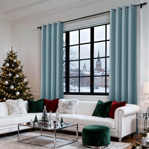 MJ11 Christmas Soft Velvet Blackout Drapes For Bedroom Living Room Holiday Decorations