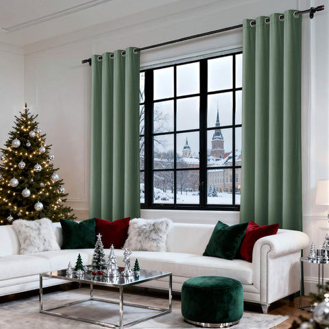 MJ11 Christmas Soft Velvet Blackout Drapes For Bedroom Living Room Holiday Decorations