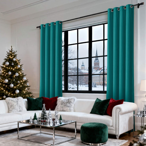 MJ11 Christmas Soft Velvet Blackout Drapes For Bedroom Living Room Holiday Decorations