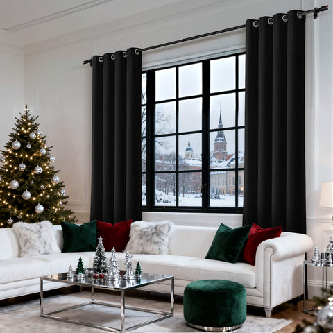 MJ11 Christmas Soft Velvet Blackout Drapes For Bedroom Living Room Holiday Decorations