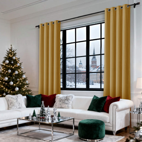 MJ11 Christmas Soft Velvet Blackout Drapes For Bedroom Living Room Holiday Decorations