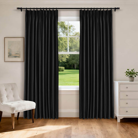 MJ11 Soft Velvet Home Theater Blackout Curtain Custom Made Multiple Headers - Cololeaf -- 111# Warm Black